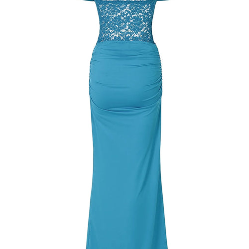 Load image into Gallery viewer, Off-shoulder Strapless Sexy Maxi Dress For Women Elegant Blue Sleeveless Backless Lace Patchwork Bodycon Long Dress
