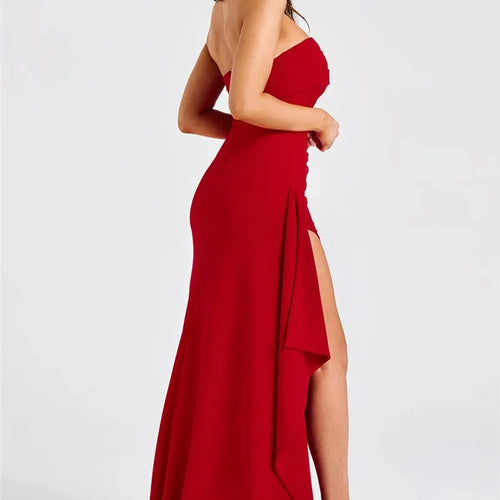Load image into Gallery viewer, Strapless Backless High Split Maxi Dress Women Fashion Off-shoulder Sleeveless Bodycon Club Party Long Dress Elegant
