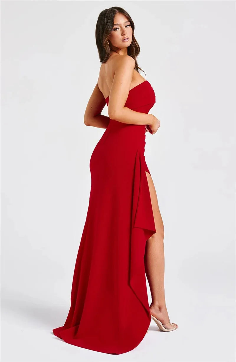 Strapless Backless High Split Maxi Dress Women Fashion Off-shoulder Sleeveless Bodycon Club Party Long Dress Elegant