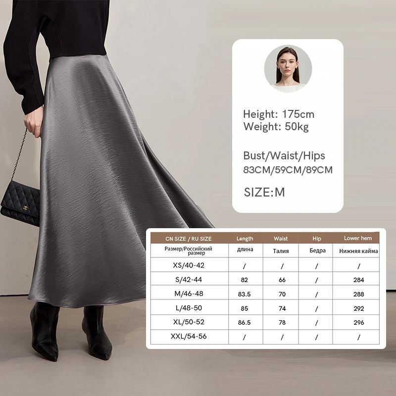 Women's Skirt Loose Long A-skirt Satin Skirts For Women 2025 Autumn New Minimalist Solid Color Clothing Ladies 12513015