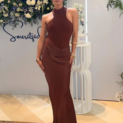 Load image into Gallery viewer, Elegant Sleeveless Satin Patchwork Hollow Out Long Dress Women Sexy Elastic Tight Female Party Club Evening Vestidos2024

