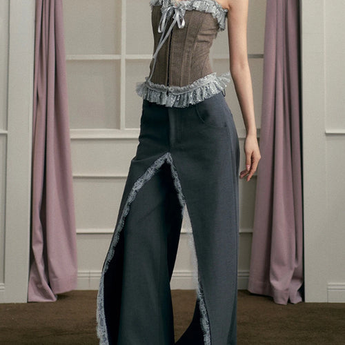 Load image into Gallery viewer, Hit Color Chic Two Piece Set For Women Strapless Sleeveless Vest High Waist Designer Pant Slimming Sets Female New
