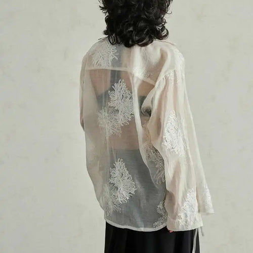 Load image into Gallery viewer, Women Black Printed Perspective Big Size Thin Blouse New Lapel Long Sleeve Shirt Fashion Tide Spring Autumn 2025 1DH4976
