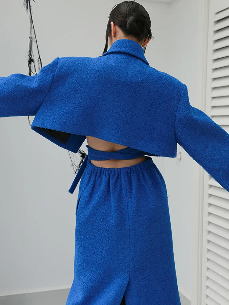 Loose Fit Big Size Irregular Hollow Out Woolen Coat Parkas New Long Sleeve Women Fashion Tide Autumn Winter 2025 1DD2176