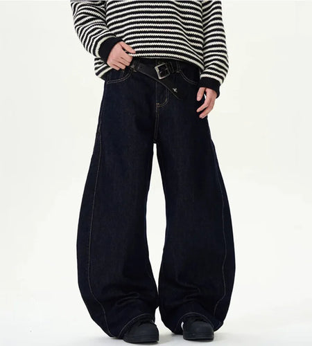 Men's Jeans New American Wide Leg Curved Knife Denim Pants Loose Solid Color Male Trendy Trousers 2025 Spring 9W1458