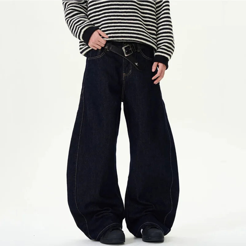 Men's Jeans New American Wide Leg Curved Knife Denim Pants Loose Solid Color Male Trendy Trousers 2025 Spring 9W1458