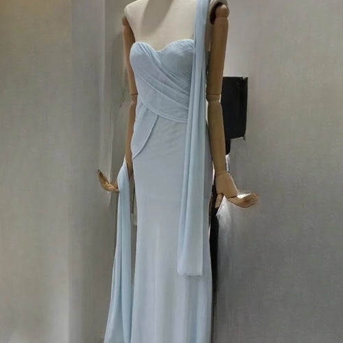 Load image into Gallery viewer, Slimming Sheer Spliced Folds Sexy Dresses for Women Strapless Sleeveless Patchwork Ribbon Elegant Dress Female New
