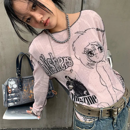 Load image into Gallery viewer, Y2k Aesthetics T-shirt Grunge Fairycore Harajuku Tshirt Japanese Cartoon Print Tee Shirts Korean Fashion Tops E-girl 00s
