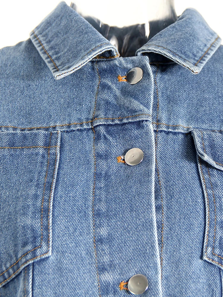 Women Blue Denim Irregular Big Size Cloak Trench New Lapel Long Sleeve Windbreaker Fashion Tide Spring Autumn 2025 7AB6483