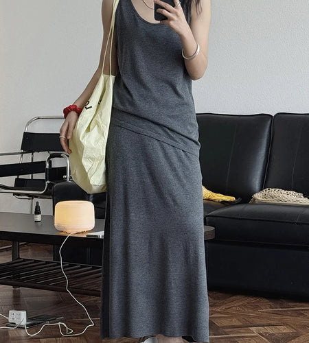 Knitting Vest Half-body Skirt Two Pieces Suit New Round Neck Sleeveless Women Fashion Tide Spring Autumn 2025 1DJ1005