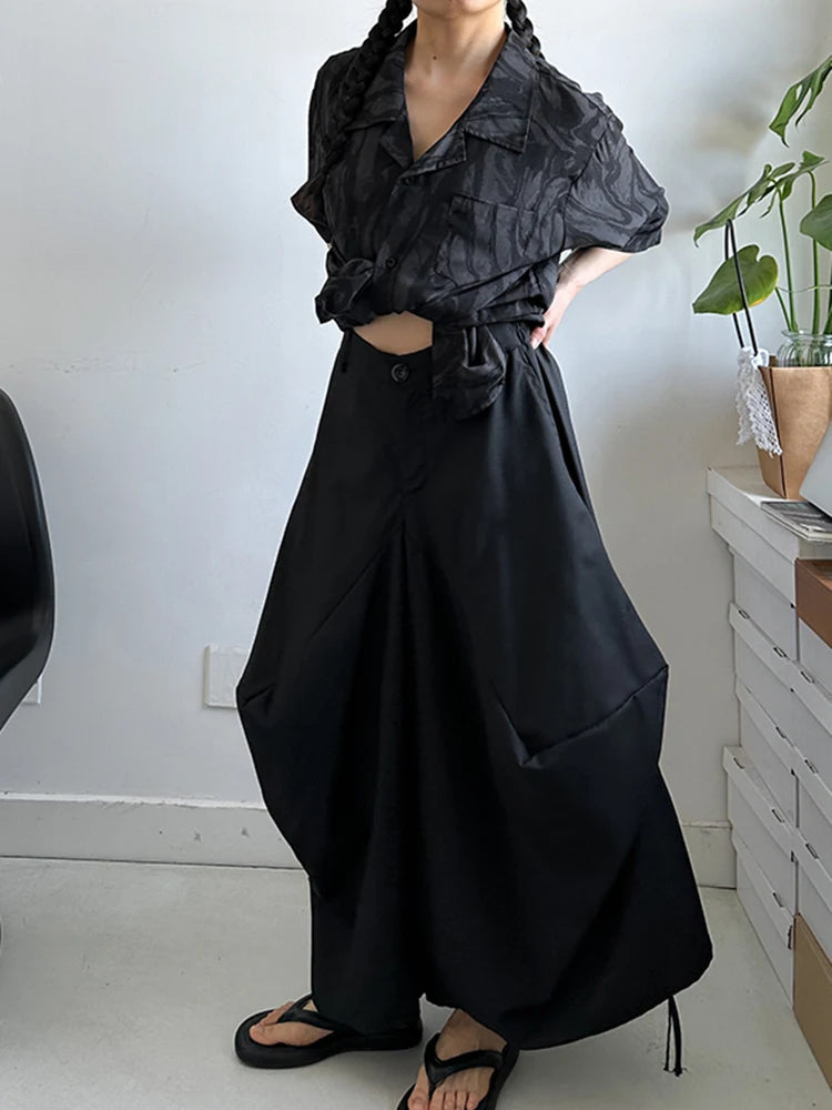 High Elastic Waist Black Irregular Bandage Shaped Wide Leg Pants New Trousers Women Fashion Spring Autumn 2025 1DJ1234
