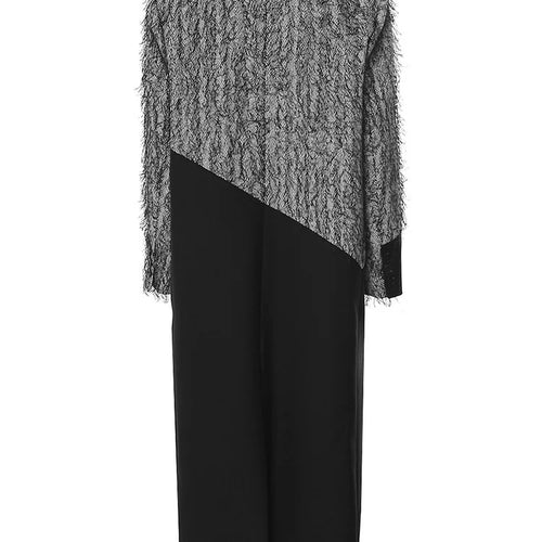 Load image into Gallery viewer, Women Gray Color-block Tassels Big Size Long Blazer New Lapel Long Sleeve Jacket Fashion Tide Spring Autumn 2025 7AB1820
