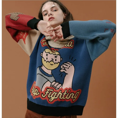 Load image into Gallery viewer, Winter Thick Warm Sweater Women Funny Cartoon Jacquard Letter Female Pullover Sweaters Knit Drop Shouder Tops
