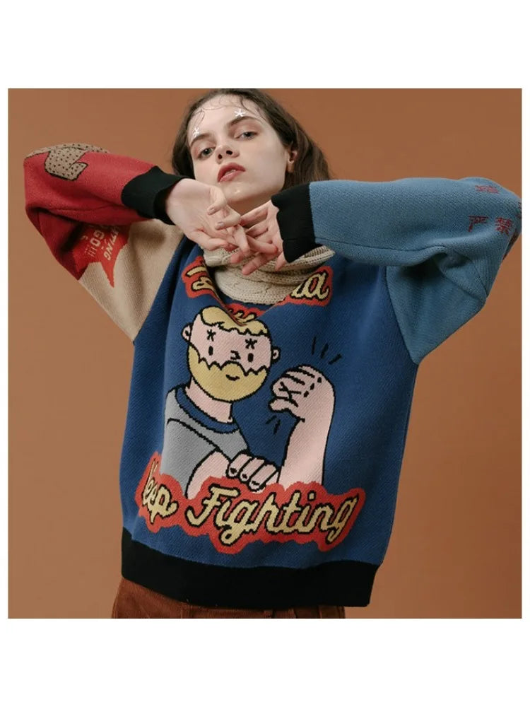 Winter Thick Warm Sweater Women Funny Cartoon Jacquard Letter Female Pullover Sweaters Knit Drop Shouder Tops