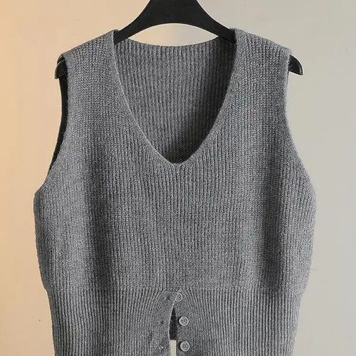 Load image into Gallery viewer, Women Solid V Neck New Holiday Loose Sleeveless Short Sweater Vest Autumn Winter Casual Versatile Split Knit Tank Tops Fashion
