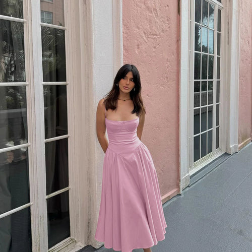 Load image into Gallery viewer, Summer Elegant Midi Spaghetti Strap Dresses Slim V Neck A Line Party Dress Khaki Casual Dress Women's Clothing
