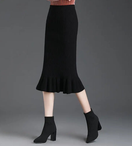 2023 Office Skirt Women Spring Autumn Sexy Mermaid Knitted Solid Pencil Skirts Ladies High Waist Elegant Party Club Skirt Female