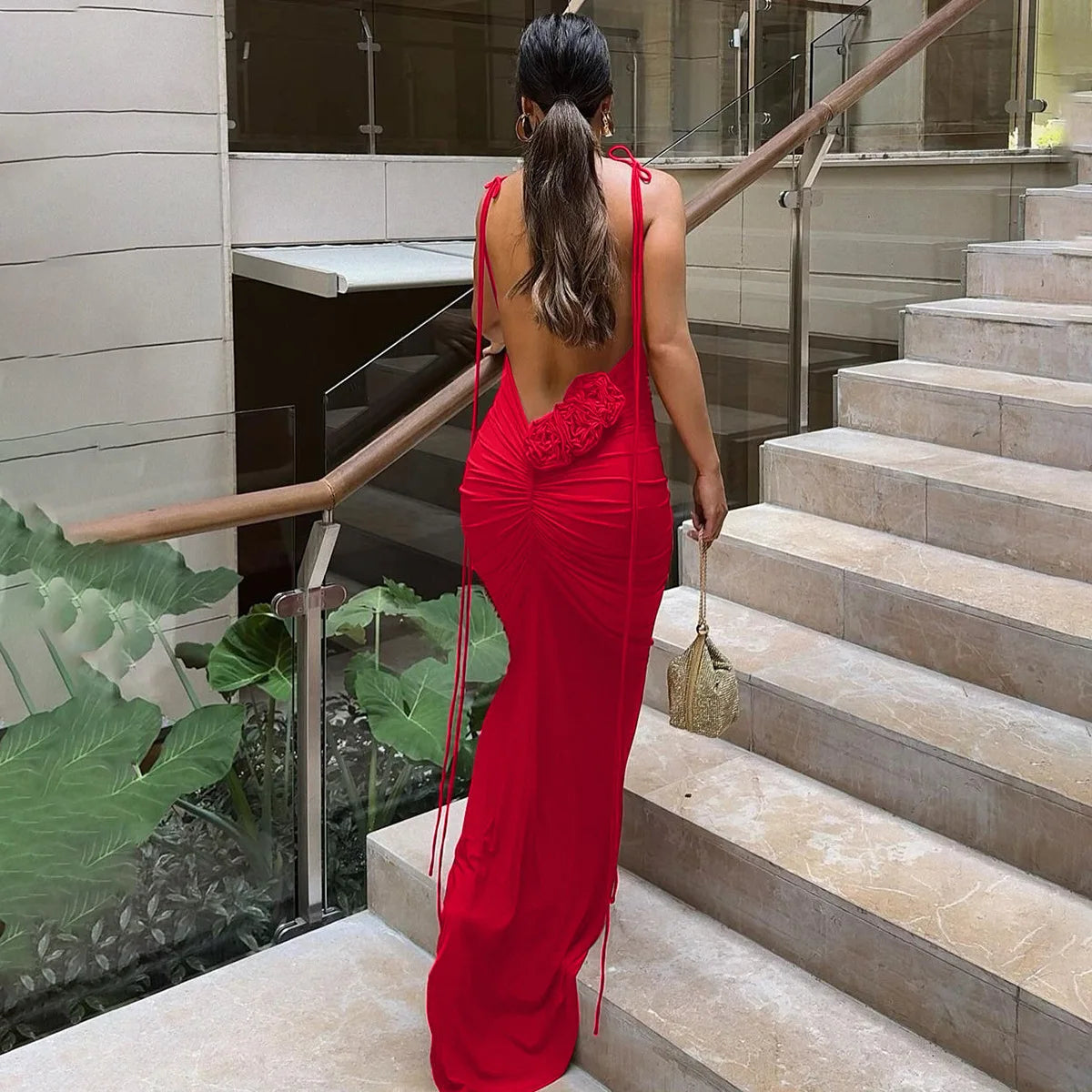 Floral Backless Sexy Maxi Dress Women Fashion Spaghetti Strap Sleeveless Bodycon Club Party Sexy Long Fishtail  Dress