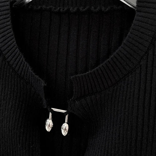 Load image into Gallery viewer, Slim Black Sweater For Women Round Neck Long Sleeve Solid Minimalist Knitting Cardigan Female Spring Clothing Style
