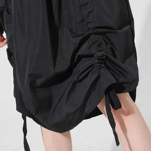 Load image into Gallery viewer, Women Black Drawstring Hollow Out Big Size Irregular Dress New Hooded Long Sleeve Fashion Tide Spring Autumn 2025 JD076
