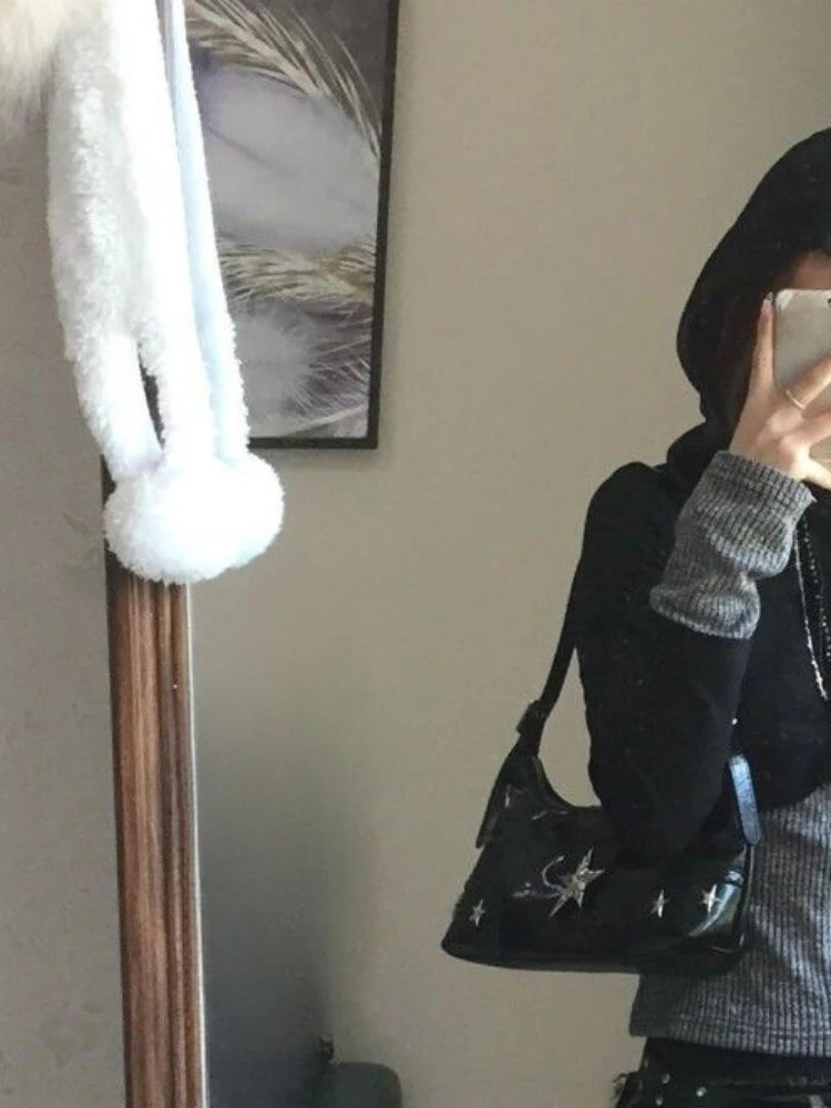 Y2k Aesthetic Fake Two Pieces Zipper Jackets Streetwear Casual Hooded Print Tops Vintage Patchwork Bodycon Coats Women Harajuku