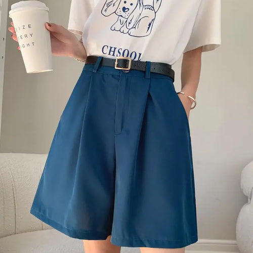 Load image into Gallery viewer, Summer New Black Blue Loose High Waist Wide Leg Pleated Shorts Korean Version Women Gray Office Short Pant Casual Fashion Simple
