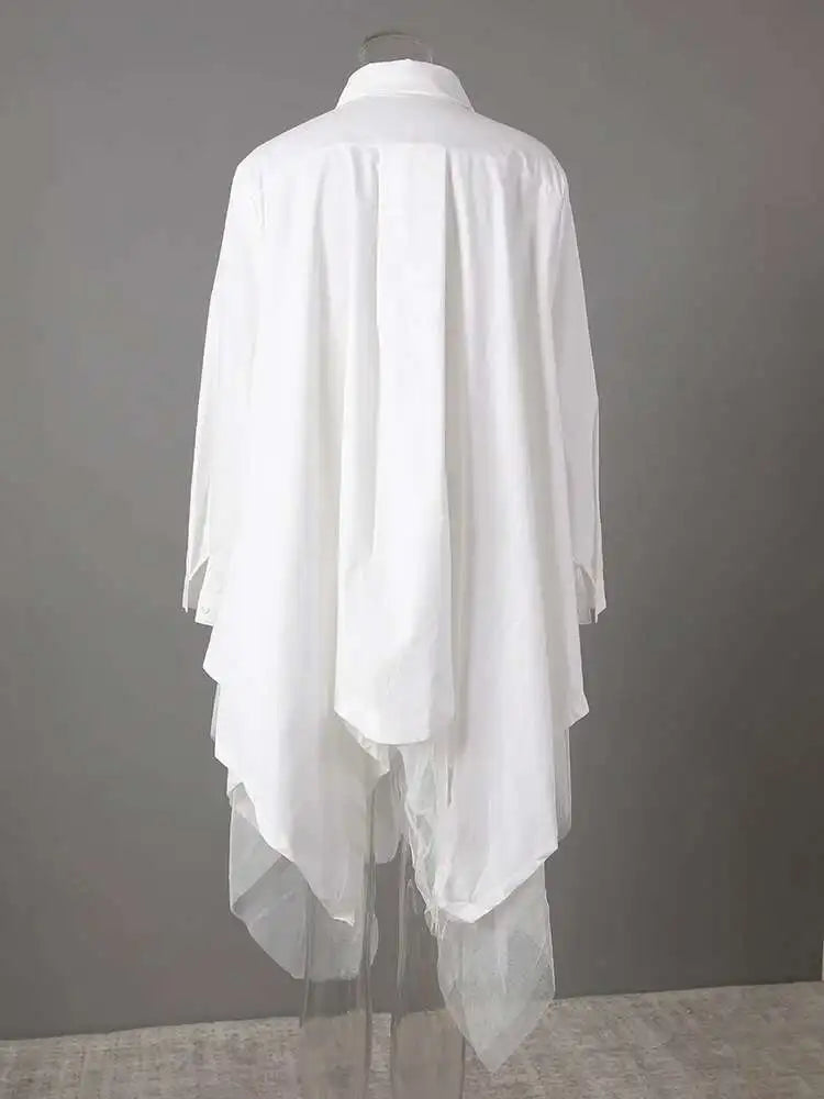 Women Black Irregular Hem Big Size Shirt Dress New Lapel Long Sleeve Loose Fit Fashion Tide Spring Autumn 2025 1DE2485