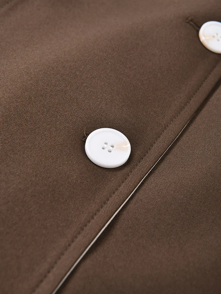 Women Brown Color-block Big Size Long Trench New Lapel Long Sleeve Windbreaker Fashion Tide Spring Autumn 2025 2C7400