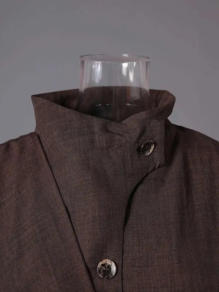 Women Dark Brown Irregular Big Size Elegant Blouse New Scarf Collar Long Sleeve Shirt Fashion Spring Autumn 2025 CPG2867