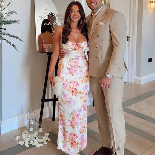 Load image into Gallery viewer, Summer Spaghetti Strap Floral Print Party Dresses Elegant Maxi Bodycon Wedding Guest Holiday Dress New In Dress 2023
