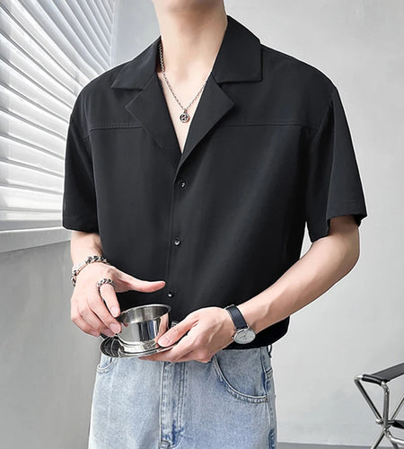 Summer Korean Style Men's Shirts Short Sleeved Trendy Solid Color Turn-down Collar Singel Breasted Male Top 9W1873