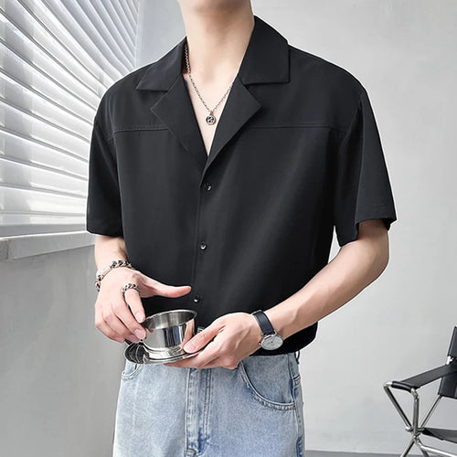 Load image into Gallery viewer, Summer Korean Style Men's Shirts Short Sleeved Trendy Solid Color Turn-down Collar Singel Breasted Male Top 9W1873
