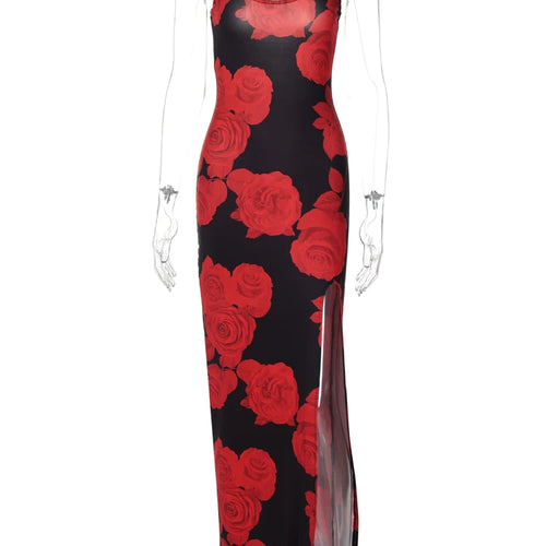 Load image into Gallery viewer, Square Collar Straps Floral Print Backless Slit Sexy Slim Maxi Dress Women Fashion Clothes Beach Party Festival
