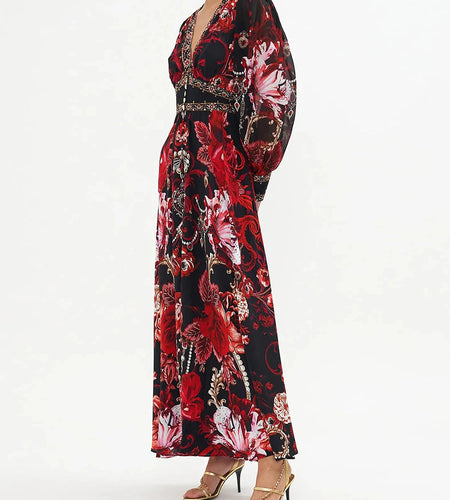 Hit Color Loose Spliced Button Dresses For Women V Neck Long Sleeve High Waist Temperament Long Dress Female New