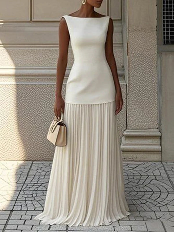 Evening Prom Maxi Dresses for Woman Summer Elegant Sleeveless Pleated Gauze Cocktail Party Wedding Guest Dresses