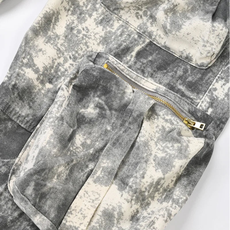 Fashion Baggt Jeans High Waist Multi Pocket Camouflage Denim Cargo Pants Loose Streetwear Autumn Tide Overalls