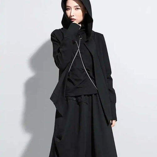 Load image into Gallery viewer, Loose Fit Black Brief Irregular Short Jacket New Hooded Long Sleeve Women Coat Fashion Tide Spring Autumn 2025 1Z591
