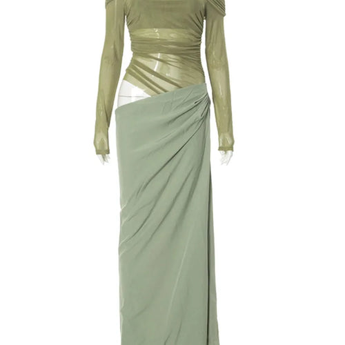 Load image into Gallery viewer, Elegant Mesh Patchwork Satin Long Sleeve Bodycon Party Club Evening Dress Women 2025 Summer Sexy One Shoulder Vestido
