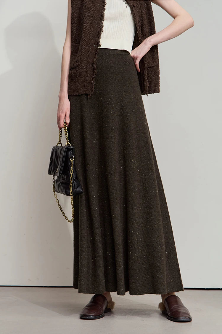 Knitted Skirts For Women 2025 Autumn New Gentle A-line Long Skirt Loose Solid Color Elegant Versatile Woman Clothes12553045