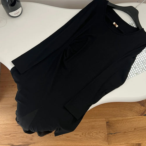 Load image into Gallery viewer, French Vintage Women's Black Mesh Elegant Long Sleeve Pleated Fishtail Dress Autumn Round Neck Temperament Party Evening Dresses
