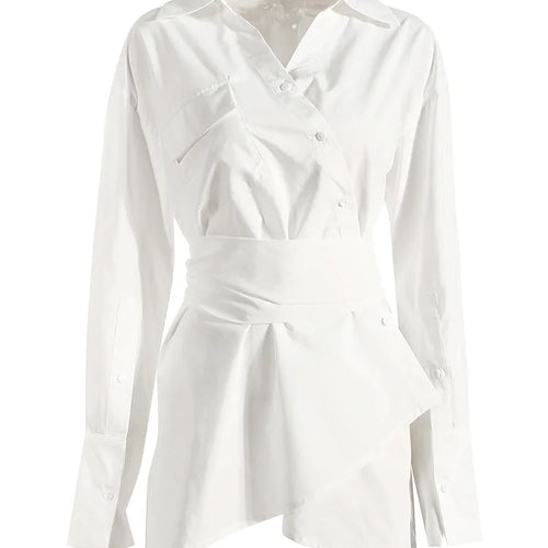 Load image into Gallery viewer, Women White Irregular Bandage Slit Shirt Dress New V-Neck Long Sleeve Loose Fit Fashion Tide Spring Autumn 2025 1DE9884
