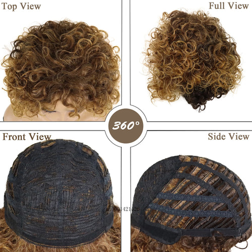 Load image into Gallery viewer, Curly Wig with Bangs Synthetic Short Curly Wigs for Black Women Colly Frizzy Top Mommy Wigs Outfits Daily Use Natural Haircuts
