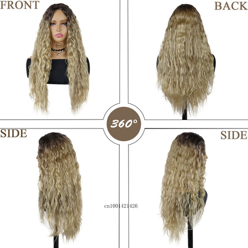 Load image into Gallery viewer, Synthetic Hair Long Curly Wavy Wigs for Black Women Gradient Blonde Color Ombre Wigs Cosplay Carnival Party Hair Replacement Wig
