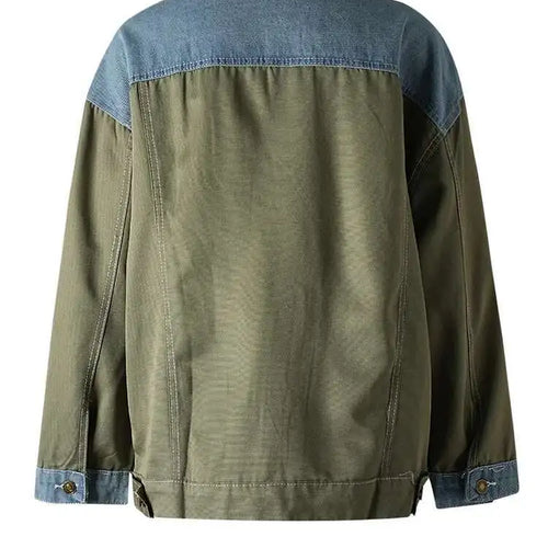 Load image into Gallery viewer, Green Denim Color-block Big Size Casual Jacket New Lapel Long Sleeve Women Coat Fashion Tide Spring Autumn 2025 CP3516
