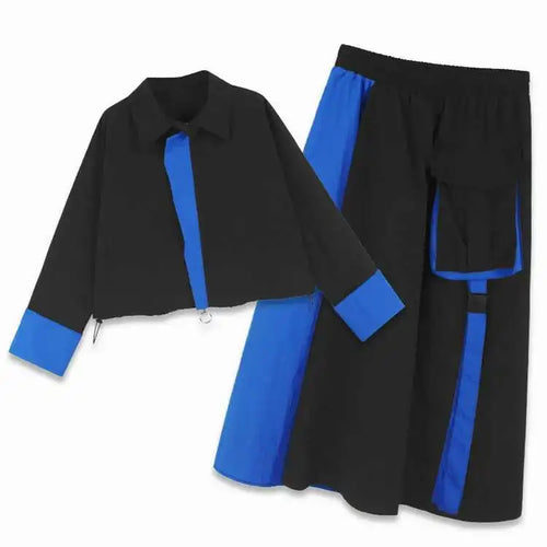 Load image into Gallery viewer, Blue Big Size Shirt Half-body Skirt Two Pieces Suit New Lapel Long Sleeve Women Fashion Tide Spring Autumn 2025 1DH7625
