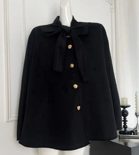 Korean Women's Beige Black Loose Woolen Coat Fashion Grey Single Breasted Long Sleeve Bow Lace-up Jacket 2024 Autumn Winter Chic