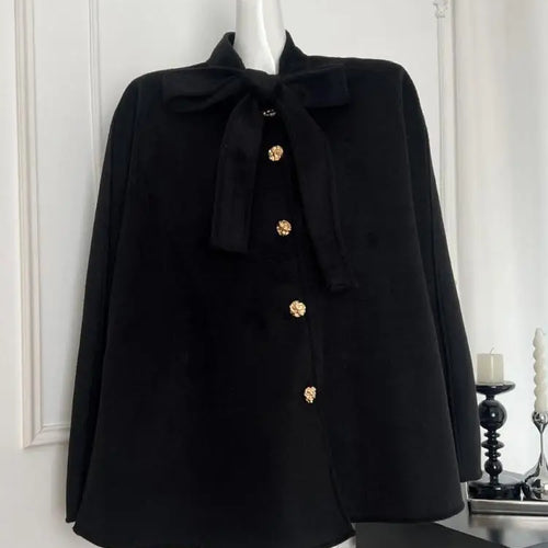 Load image into Gallery viewer, Korean Women's Beige Black Loose Woolen Coat Fashion Grey Single Breasted Long Sleeve Bow Lace-up Jacket 2024 Autumn Winter Chic
