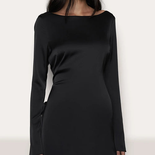 Load image into Gallery viewer, Elegant Long Sleeved Bodycon Dress Women Lace Up Open Back Slim Fit Mini Dress Female Fashion Party Club Evening Dress
