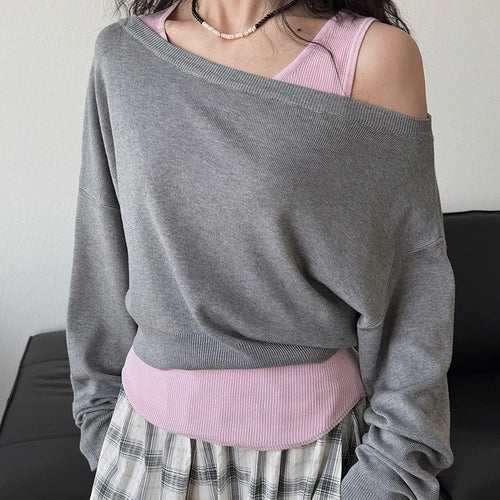 Load image into Gallery viewer, Black Color-block Knitting Sweater Irregular Neck Long Sleeve Women Pullovers New Fashion Tide Spring Autumn 2025 1DJ0158
