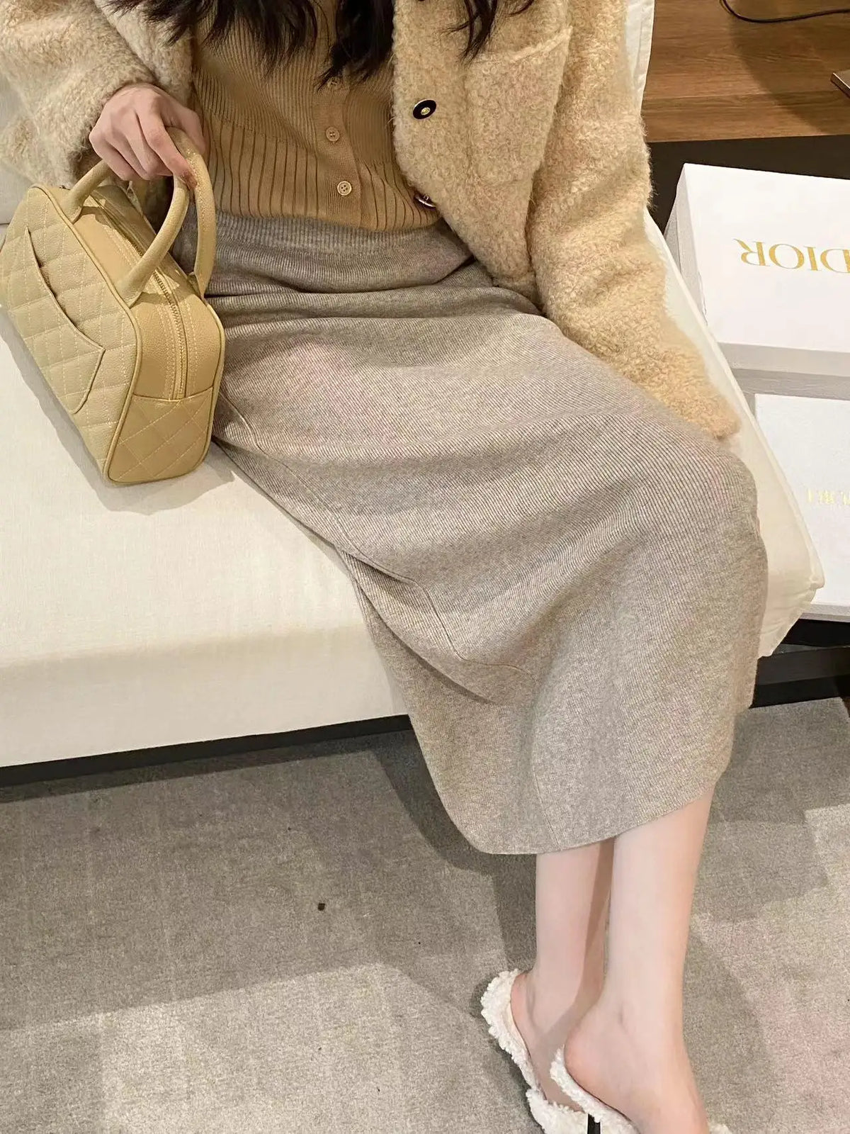 Autumn Winter Korean Fashion Solid Wrapped Hip Knitted Long Skirt Women's 2024 Elegant High Waist Festival Skirt Trendy Ladies